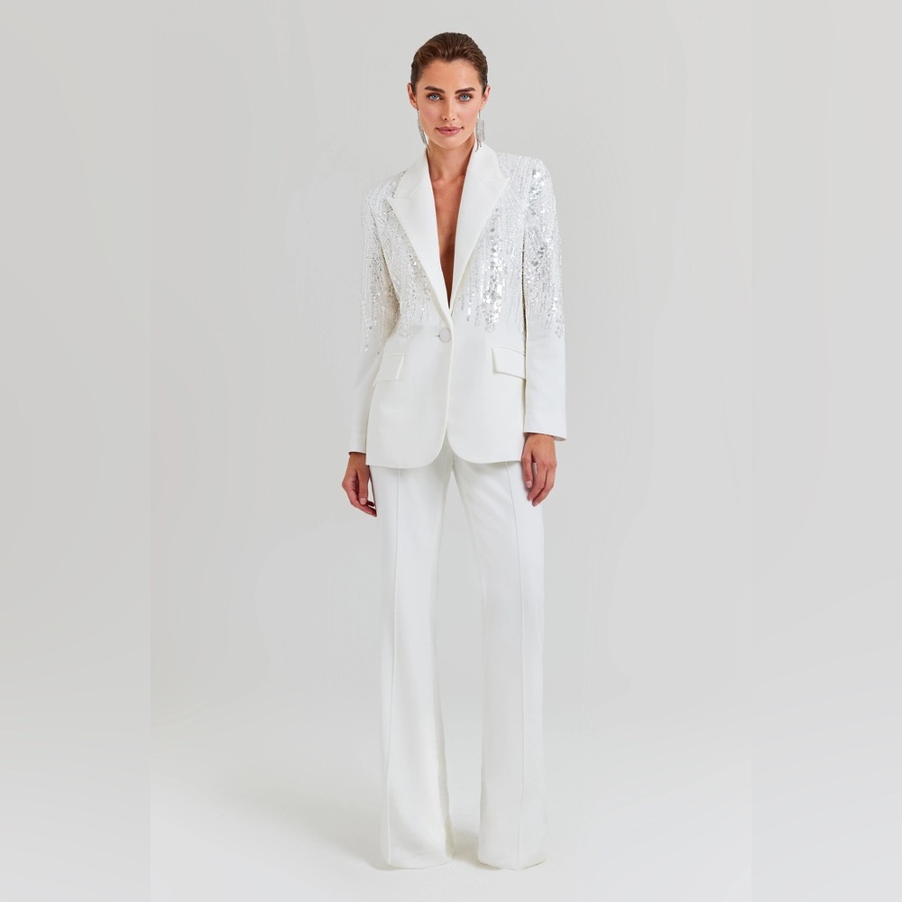 NADINE MERABI LUCILLE WHITE BLAZER & CHARLOTTE WHITE PANTS SM / 6 WORN ONLY ONCE